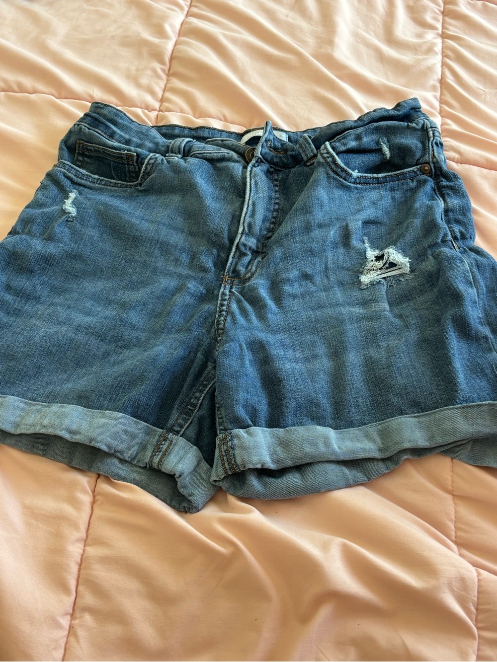 LC Lauren Conrad Blue Distressed Roll-Cuff Denim Shorts